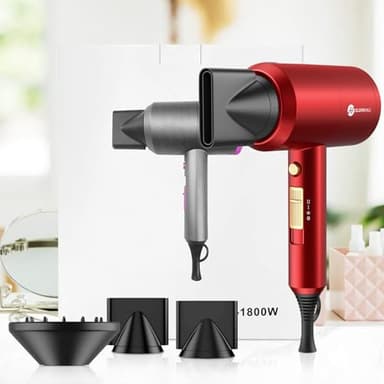 Slopehill Professional Ionic Hair Dryer, Powerful 1800W Fast Drying Low Noise Blow Dryer with 2 Concentrator Nozzle 1 Diffuser Attachments for Home Salon Travel (Agate Red) - Image 8