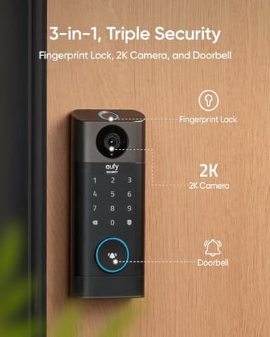 eufy Security Video Smart Lock S330, 3-in-1 Camera+Doorbell+Fingerprint Keyless Entry Door Lock, Smart Wi-Fi Deadbolt for Front Door, App Remote Control, SD Card Required, Chime Included - Image 2
