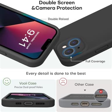 Vooii Compatible with iPhone 13 Case, Liquid Silicone Upgrade [Camera Protection] [Soft Anti-Scratch Microfiber Lining] Shockproof Phone Case for iPhone 13 6.1 inch - Black - Image 3