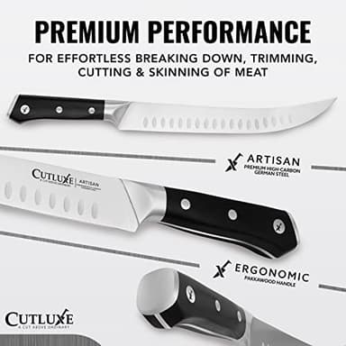 Cutluxe Butcher Knife – 10″ Cimeter Breaking Knife, Razor Sharp Forged High Carbon German Steel, Full Tang Meat Carving Knife, Ergonomic Handle Design – Artisan Series - Image 2