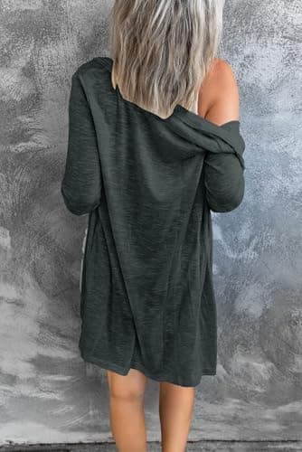 MEROKEETY Women's Open Front Lightweight Cardigan Long Sleeve Button Down Loose Outwear with Pockets, Darkgrey, M - Image 4