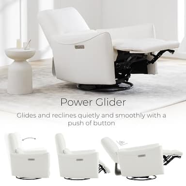 CHITA Power Recliner Chair Swivel Glider, FSC Certified Upholstered Faux Leather Living Room Nursery Reclining Sofa Chair with Lumbar Support, White - Image 5