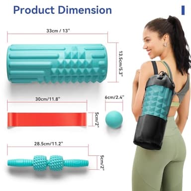 5 in 1 Foam Roller Set - Back Roller Foam, Massage Roller Stick, Massage Ball, Resistance Band for Physical Therapy & Deep Tissue Muscle Massage (Green) - Image 6