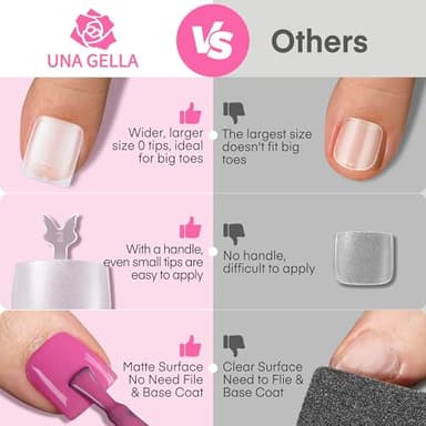 UNA GELLA Square Toe Nail Tips For Big Toe, 504Pcs 15Sizes Soft Gel Full Cover Toe Nail Tip Pre-buff Fake Acrylic Toe Nail Press Ons Soak Off Pedicure For Nail Extensions Home DIY Nail Salon - Image 5