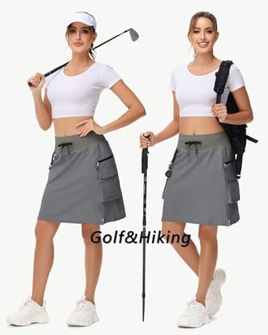 MIVEI 20" Women's Hiking Cargo Skorts Skirts with Zipper Pockets Knee Length Golf Tummy Control Quick Dry Long Skort Dark Gray - Image 5
