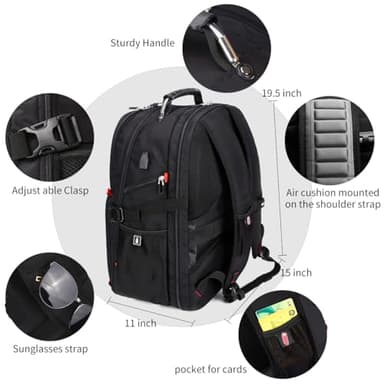 SHRRADOO Extra Large 50L Travel Laptop Backpack with USB Charging Port, College High School Backpack Airline Approved Business Work Bag Fits 17 Inch Computer for Men Women - Image 5