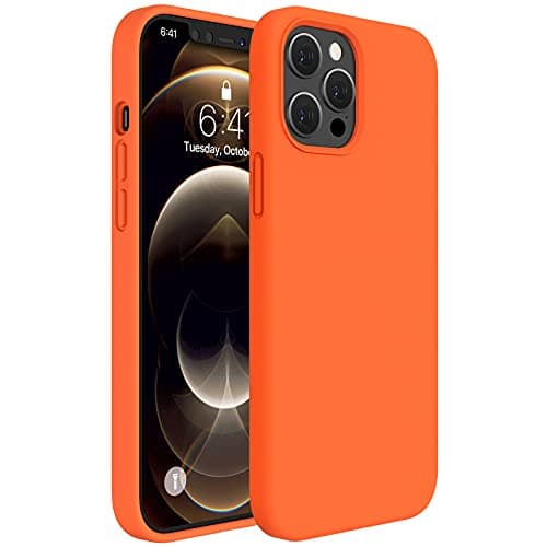 Miracase Compatible with iPhone 12 Pro Max Case, [Soft Anti-Scratch Microfiber Lining], Liquid Silicone Case Gel Rubber Shockproof Drop Protection Phone Case for 12 Pro Max, Orange - Image 1