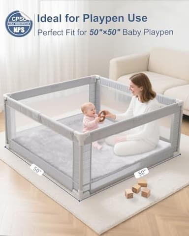 SEPARO Thick Baby Play Mat for Floor,50 x 50 Playpen Mat,Tummy Time Foam Mat,Ultra Soft Support & Plush Feel,Easy Care with Non-Slip Cushioned for Infant,Kids and Toddler Crawling,Grey - Image 4