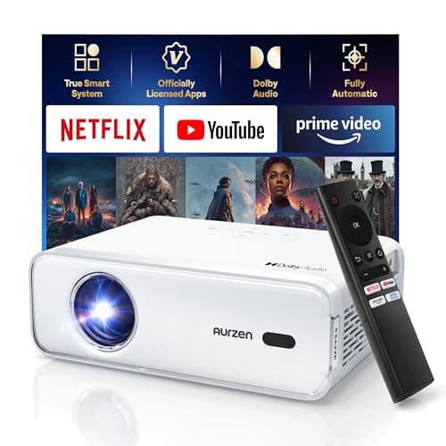 Aurzen EAZZE D1 Smart Projector with WiFi and Bluetooth, Netflix-Officially-Licensed, Auto Focus & Keystone, DoIby Audio, Zoom, Native 1080P Movie, Portable Outdoor Mini Projector, White - Image 1