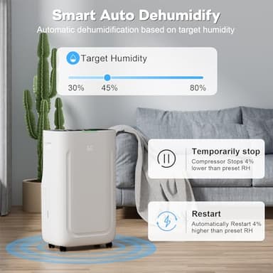 5000Sq.Ft Dehumidifier 50-80 pint for Basement and Home with Drain Hose and 1.71 Gal Water Tank, Humidity Control, 24H-Timer, Auto Defrost - Image 3