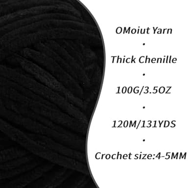 2 Pack Black Fluffy Velvet Yarn for Crocheting,Chunky Chenille Baby Blanket Yarn for Crochet,Soft Fuzzy Puzzle Yarn for Knitting,(100g/3.53oz Each) Bulky Thick Amigurumi Crochet Yarns - Image 2