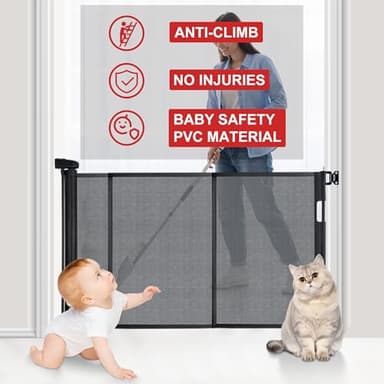 Colbabe 200″ Extra Wide Retractable Baby Gate – 41.5″ Tall Mesh Safety Gate for Oversized Openings, Living Rooms, Patios – Child & Pet Barrier for Indoor Outdoor Use, Black - Image 3