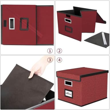 Huolewa Upgraded File Storage Organizer Box with lid, Decorative Small File Oragnizer Box for Hanging File, Linen Filing Box Cabinet with Plastic Slides for Office/Decor/Home Organization - Image 7