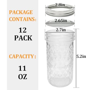 Accguan 12oz Mason Jar,Glass Jars With Regular Lids, Purple Pen, Stickers for Wedding, Party, Baby Shower, Bridal Shower, Birthday,12PCS - Image 3