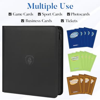 Premium Zip Card Binder 12 Pocket, Fabmaker 912 Pockets Trading Card Binder, PU Zipper Card Collection Album, Sturdy Side-Loading Card Book Holder for MTG, TCG, Game Cards, Sports Cards, Black - Image 6