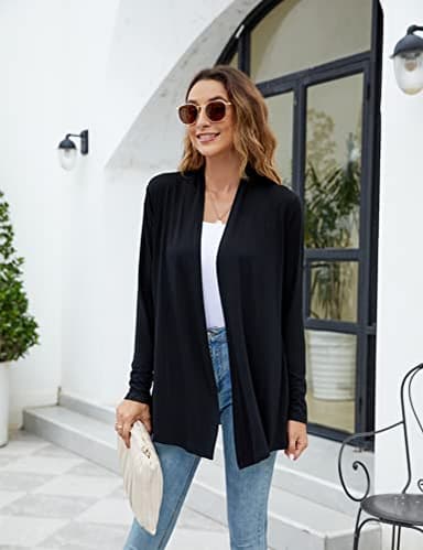 Newchoice Women's Dressy Casual Lightweight Cardigans Long Sleeve Flowy Soft Drape Open Front Cardigan Sweaters (Black, XL) - Image 3