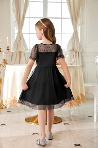 Arshiner Toddler Girls Tulle Summer Puff Sleeve Baby Girls Tutu Princess Party Casual Dress 4-5 Year Black - Image 5