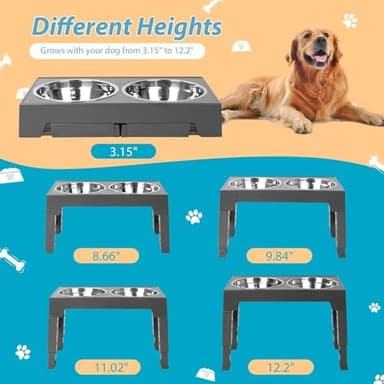 Niubya Elevated Dog Bowls with 2 Stainless Steel Dog Food Bowls, Raised Dog Bowl Adjusts to 5 Heights (3.15", 8.66", 9.84",11.02", 12.2") for Small Medium and Large Dogs - Image 7
