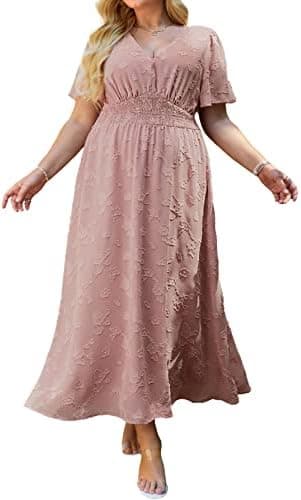 Simplee Women's Boho Floral Maxi Dress Flowy Casual V Neck Short Sleeve Wedding Guest Holiday Beach Long Dress - Image 2