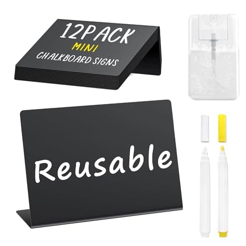 PigPotParty 12 Pcs Food Labels for Party Buffet w/Cleaning Spray, 4"x3" Mini Chalkboard Signs for Food Display, Table Place Cards - Name Tags- Small Chalk Board Signs, w/ 2 Markers - Image 1