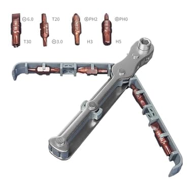 “jiaozimifan 5-Piece Mini Ratchet Wrench Set, 1/4-Inch Drive, High-Torque Offset Reversible Screwdriver with Phillips, Slotted, Hex, and Torx Bits for Tight Spaces (5) - Image 2