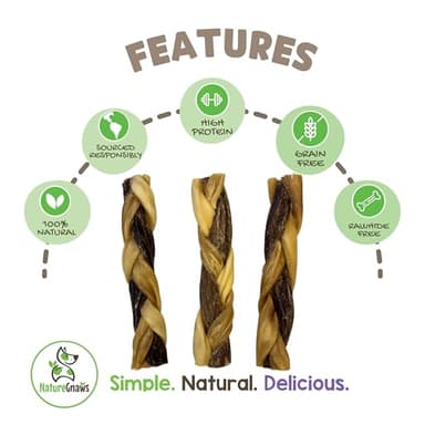 Nature Gnaws Braided Gnaws for Dogs 5-6" (3 Count) - Long Lasting for Small and Medium Dogs - Natural Beef Bully Stick Combo Braids - Rawhide Free - Image 2