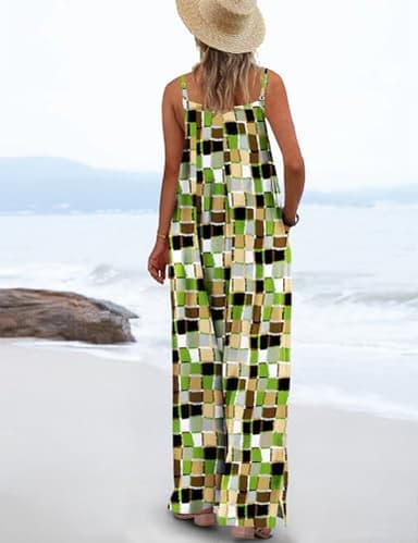 YESNO Women's Summer Boho Casual Jumpsuits Wide Leg Overalls Floral Print Baggy Rompers with Pockets S PZZCR 440 - Image 3