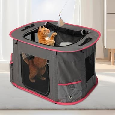 PETEASE Multi-Purpose Cat Enclosure Playpen - Foldable Indoor & Outdoor Cat Kennel with Private Bathroom, Water Bottle, Teasing Stick, Litter Box, and Waterproof Mat - Image 5