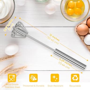 OOKUU Stainless Steel Egg Whisk, Semi Automatic Whisk Blender - Versatile Tool for Blending, Whisking, Beating & Stirring (12in) - Image 7