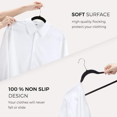 HOUSE DAY Premium Velvet Hangers 50 Pack Black, Non-Slip Flocked Felt Hangers, Sturdy Clothes Hangers with 360° Rotatable Hook, Heavy Duty Coat Hanger, Durable Slim Hanger for Closet Space Saving - Image 5