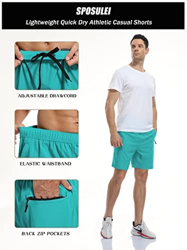 Men's Quick Dry Shorts Casual Summer Lightweight Dry Fit Athletic Running Sweat Shorts with Zip Pockets Light Green X-Large - Image 5