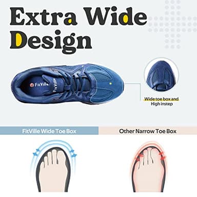 FitVille Wide Walking Shoes for Men Wide Width Sneakers for Flat Feet Arch Fit Heel Pain Relief - Rebound Core (12 Wide, Majolica Blue) - Image 2
