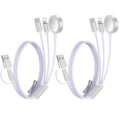 2Pack Multi Fast Charging Cable for Travel Vacation Essentials,Apple Watch Charger,iPhone Charger[3-in-2]USB A/Type C/Lightning Cable for iWatch,iPhone 16-11,Nintendo Switch,Airpods,Car,Camping-Purple - Image 1