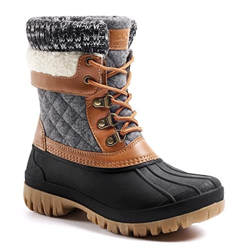 ALEADER Womens Snow Boots Duck Waterproof Boots Insulated Warm Brown Cold Weather Grey 8 M US Women - Image 1