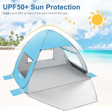 TOBTOS UPF 50+ Pop Up Beach Tent, Beach Umbrella, Automatic Sun Shelter 2-3 People UV Protection Portable Sunshade, Easy Set Up Baby Canopy Cabana, Lightweight with Carry Bag - Image 3