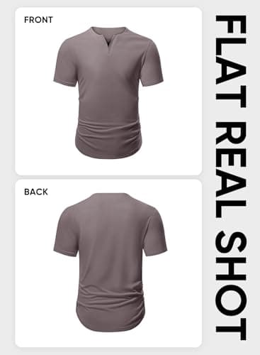 JMIERR Men's Muscle Slim Fit T-Shirt V Neck Black Henley Shirt Short Sleeve Gym Workout Athletic Fitted Tees Shirts for Men, L, Brown - Image 6