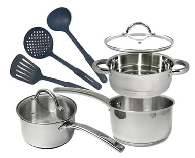 MAGGOPAN Stainless Steel Saucepan Glass Lid Casting Steel handle Induction Impact Bonded 8 PCS Set Steamer - Image 7