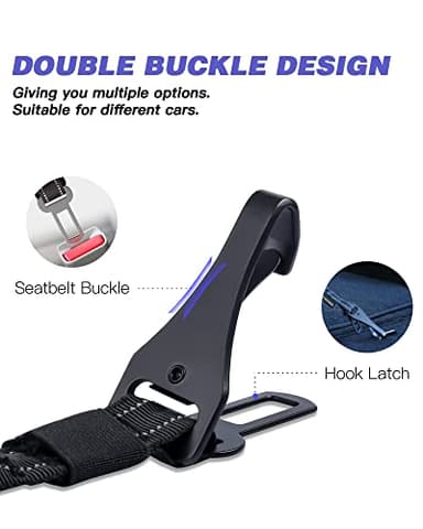 AUBELL Dog Seat Belt for Car,Updated 3-in-1 Adjustable Reflective Bungee Heavy Duty Dog Car Harness Tether with Clip Hook Latch & Buckle,Swivel Zinc Alloy Carabiner,Black - Image 3