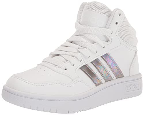 adidas Hoops 3.0 Mid Basketball Shoe, White/White/White, 5 US Unisex Big Kid - Image 1