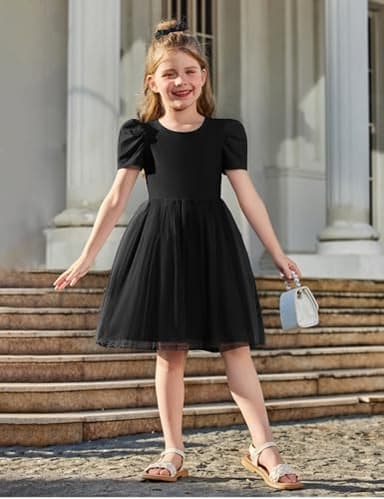 Arshiner Toddler Girls Party Dress Formal Church Short Sleeve Tutu Tulle Summer Girl Dresses Black 4t - Image 5