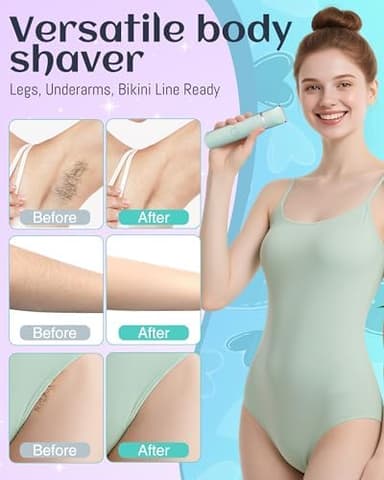 Waterproof Bikini Trimmer Women Electric Razor for Pubic Hair Women's Foil Shaver Rechargeable Shaver Removal with Snap-in Ceramic Blades IP7X Washable Head,Wet and Dry Use,Green - Image 6