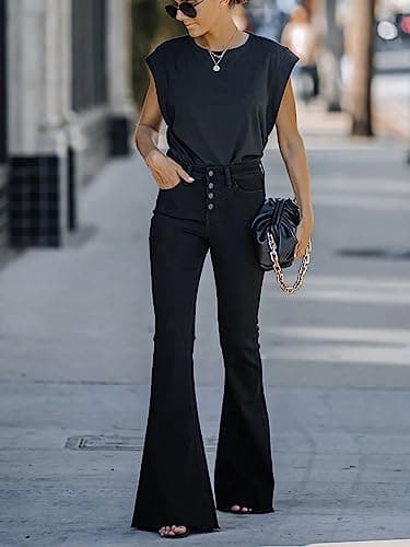 KUNMI Women's Flare Bell Bottom Jeans High Waisted Wide Leg Bootcut Jeans Stretchy Denim Pants - Image 4