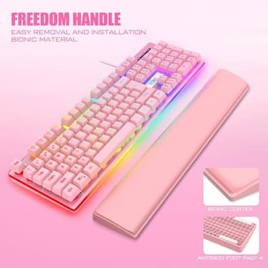 RedThunder K10 Wired Gaming Keyboard and Mouse and Wrist Rest Combo, RGB Backlit, Mechanical Feel Anti-ghosting Keyboard + 7D 7200 DPI Mice+Soft Leather Wrist Rest 3 in 1 PC Gamer Accessories(Pink - Image 5