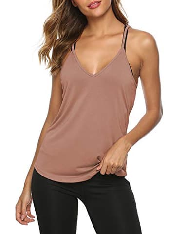 LEXISLOVE Womens Summer Workout Tank Tops Sexy Open Back Backless Yoga Shirt Activewear Workout Clothes Running Sports Gym Loose Cute V Neck Sleeveless Beach Tops Bisque XL - Image 4