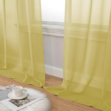 Aiyufeng Yellow Sheer Curtains 2 Panel Sets 90 Inches Long - Transparent Light Weight Soft Yellow Window Treatment Panels for Study Room/Living Room/Guest Room, Per Panel W42 X L90 inches - Image 8