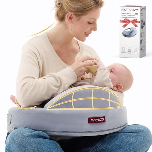 Momcozy Innovative Safety Fence Nursing Pillow - Firm & Springy Memory Foam - Stable, Ergonomic Support & Comfort - Wider Breastfeeding Cushion, Adjustable, Removable Cover, Baby Safety Certified - Image 1