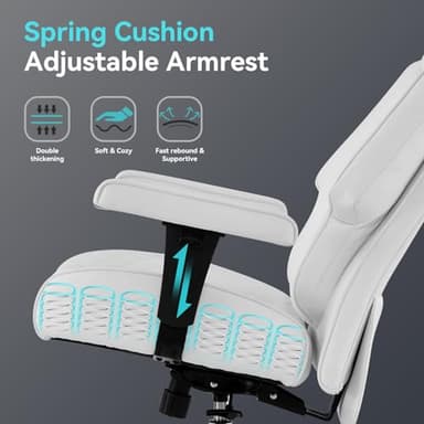 EXCEBET Big and Tall Office Chair with Footrest, PU Leather High Back Executive Office Chair 400lbs, Ergonomic Computer Chairs Lumbar Support for Heavy People (White) - Image 5