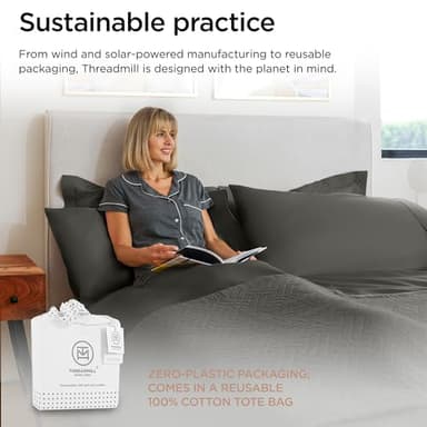 Threadmill Luxury 800 Thread Count Queen 100% Cotton Sheets - Dark Grey Sateen Weave Bed-Sheets, Better Than Egyptian Cotton,4 Pc Solid Soft Bedding Set, Fits 16" Deep Pocket - Image 7