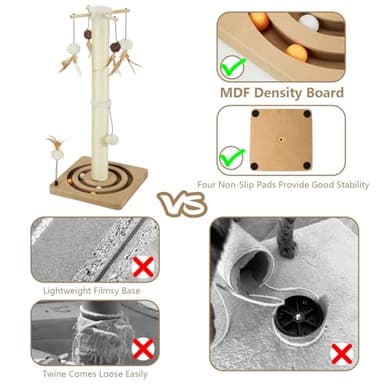 PEEKAB Cat Scratching Post Sisal Scratch Posts for Indoor Cats and Kittens with Tracking Ball Interactive Toys and Hanging Balls 25 Inches Beige - Image 5