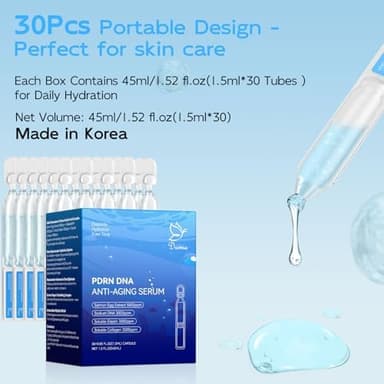 Salmon DNA PDRN Anti-Aging Serum, 5000ppm Salmon Egg DNA Ampoule, 2000ppm Collagen, Glutathione, Niacinamide & 6 Hyaluronic Acids, Korean Skincare for Wrinkles & Radiance,0.05 fl.oz x 30e - Image 6